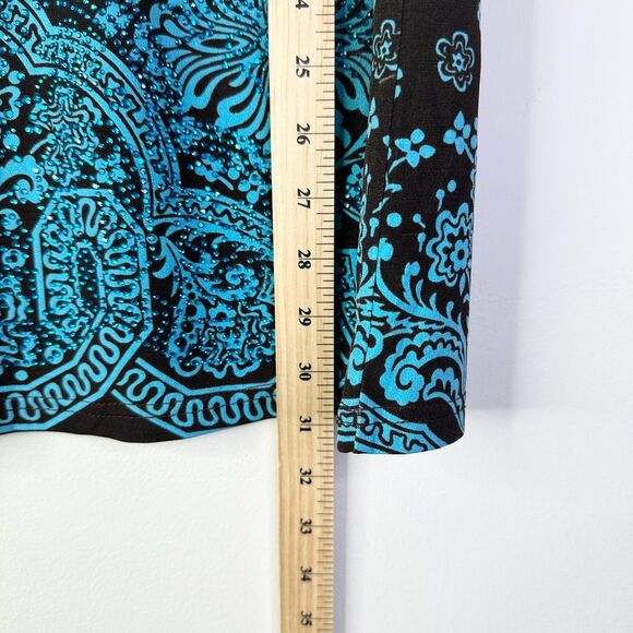 Lady Noiz Dress Women L Brown Turquoise Embellished Bling 3/4 Lace Slv Bohemian - Picture 7 of 8